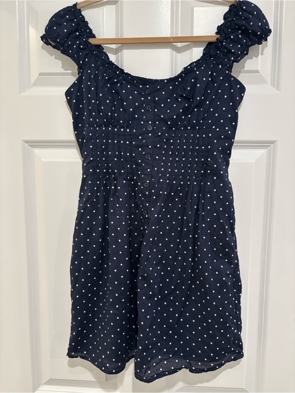 Hollister Navy with White Polka Dot Smocked Sundress